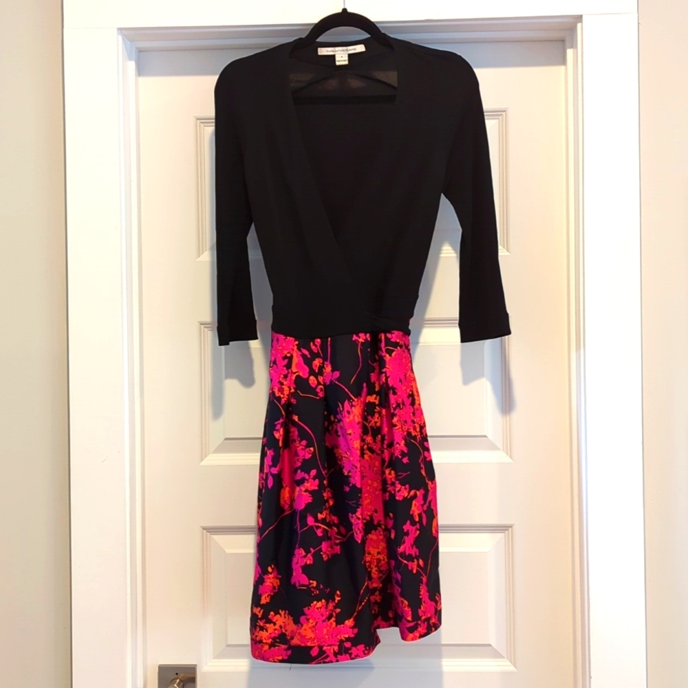 Diane Von Furstenberg Black and Floral Cocktail Dress